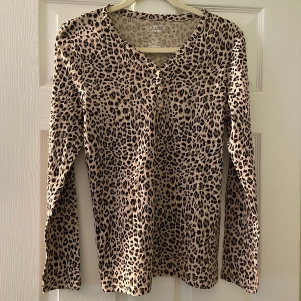 Leopard Long Sleeve Sleepwear Lounge Shirt XS